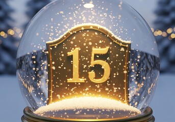 Christmas countdown snow globe with number fifteen in winter setting