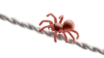 3D spider crawling down silk thread, Halloween decoration element, isolated on transparent background 