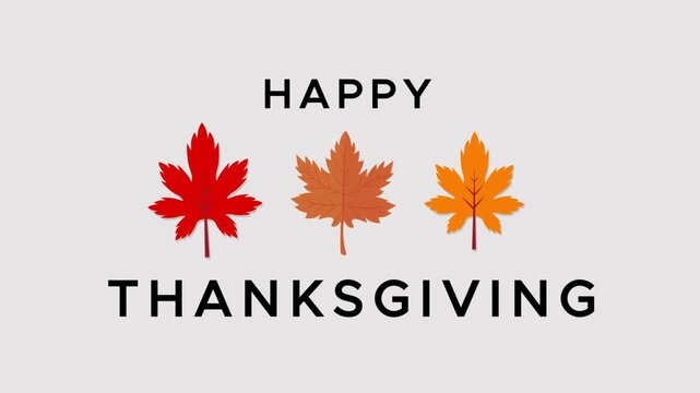 Happy Thanksgiving Animation with Colorful Autumn Leaves on White Background