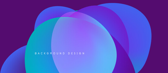 Abstract fluid shapes overlap, creating vibrant purple, blue gradients. Modern design element for backgrounds, presentations. Smooth transitions visible.