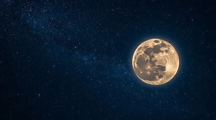 Bright Full Moon in a Starry Night Sky