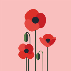 A collection of  WW1 red poppies in an illustration