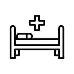 Fototapeta premium Hospital bed with cross icon, black line art (Black Vector / Illustration Style)