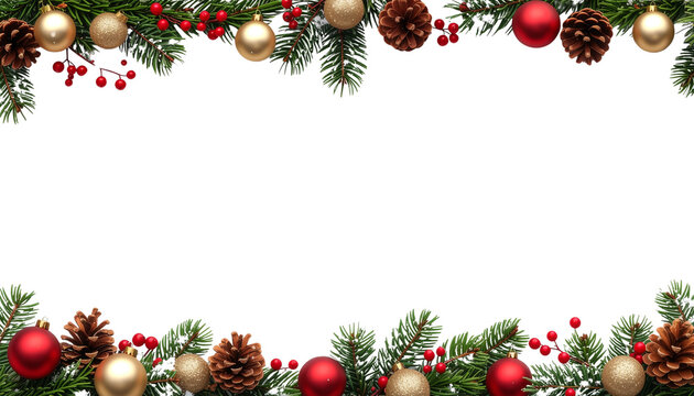 christmas frame with christmas balls isolated on transparent background