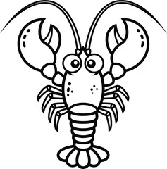 Happy cartoon lobster outline illustration cute sea creature seafood vector