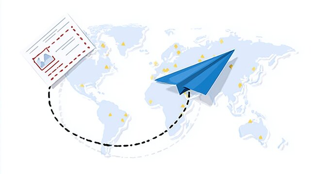 Cartoon Global Mail Express Delivery Theme Illustration Celebrating World Post Day with International Letters and Parcel Logistics Service
