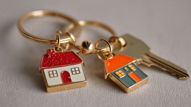 Close-up of a golden house-shaped keychain