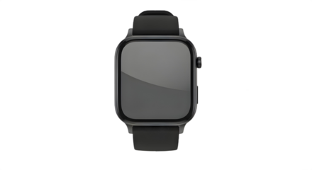 Smart watch on black band for fitness tracking isolated PNG with Transparent Background