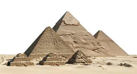 Pyramids of Giza standing tall in desert sands
