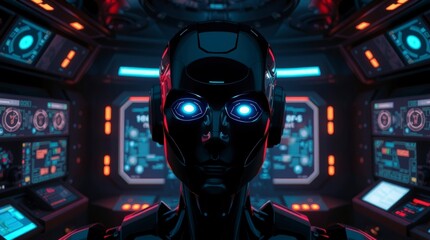 Cybernetic Being in Futuristic Cockpit