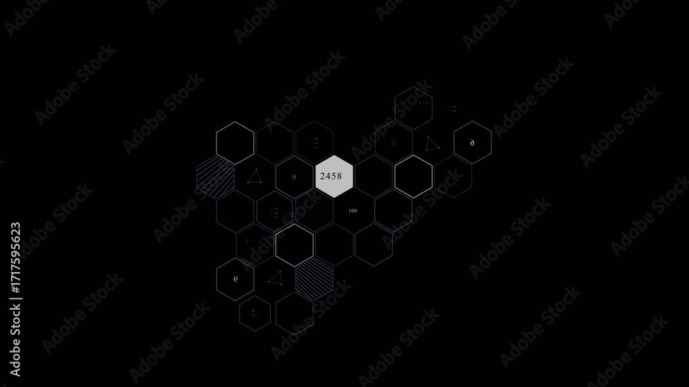 Poster abstract hexagon network animation on black background for technology concept.