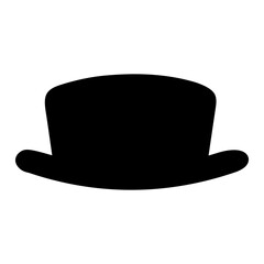 Illustration of a simple black bowler hat with a curved brim and rounded crown shape isolated on white