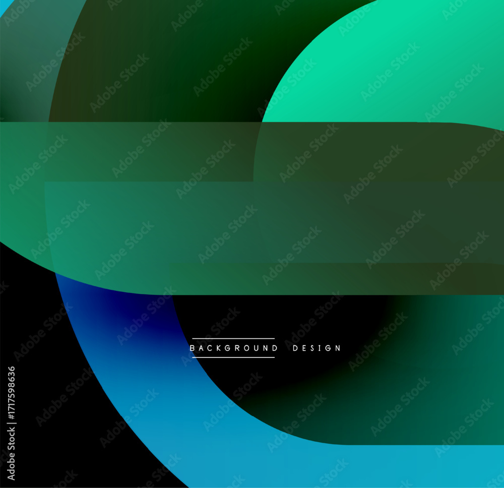 Poster abstract geometric shapes overlap. gradient colors blend, creating dynamic visual effect. modern des
