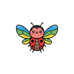 Fototapeta premium Adorable cartoon ladybug with vibrant rainbow wings, a cheerful insect perfect for children's illustrations and educational resources with a cute smile