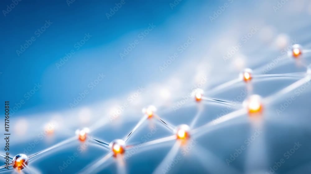 Aufkleber abstract network: a network of interconnected spheres, illuminated against a soft blue gradient, sym
