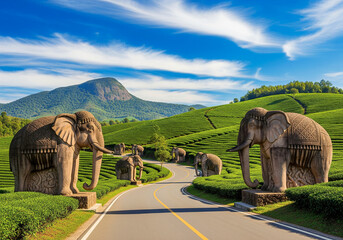 Fototapeta premium Tea Plantation Elephant Statues