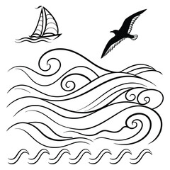 Artistic Ink Wave Line Brush Collection