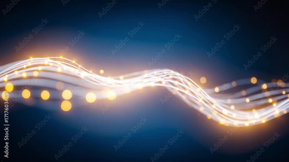 Poster digital wave of light: an artistic representation of a glowing wave composed of luminous dots, creat