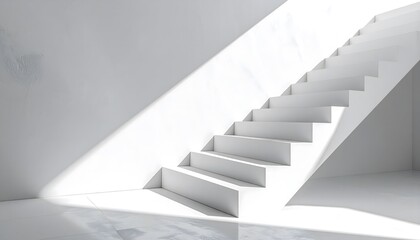 Obraz premium Minimal white staircase with sharp daylight and long shadows