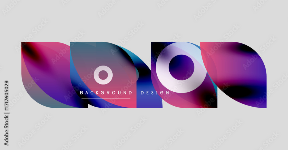 Poster abstract colorful shapes overlap white space. text reads background and design. modern graphic eleme