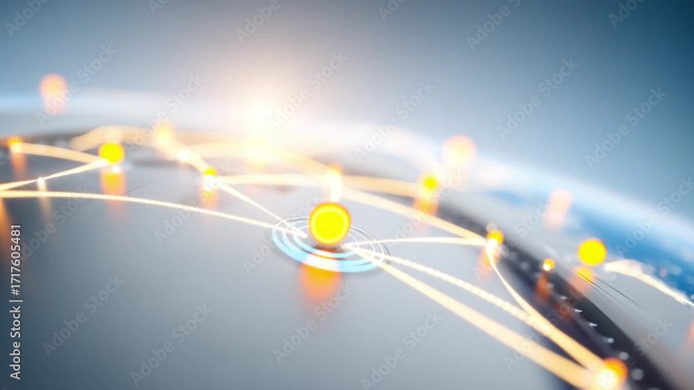 Aufkleber global connections illuminated: a stylized visualization of global connectivity, depicting radiant n