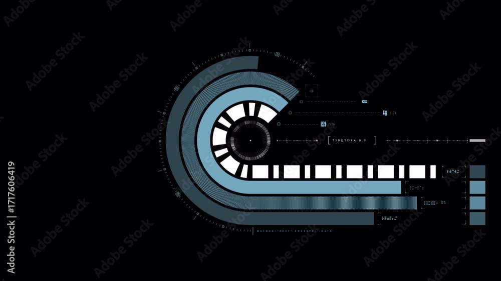 Aufkleber futuristic hud element with circular and linear data displays on a black background.
