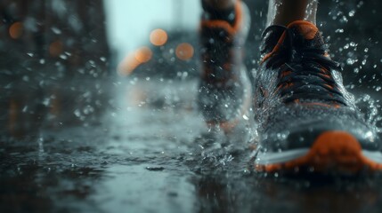 Fototapeta premium Running in the Rain Shoes Splash
