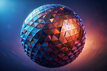 Abstract geometric orb with shimmering facets and dramatic lighting