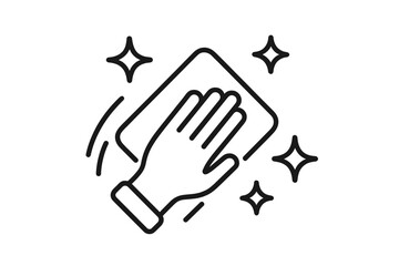 Obraz premium Hand cleaning surface thin line icon. Wipe dust with a rag. Disinfection and sanitation for hygiene. Clean shiny surface. Housekeeping service, housework vector symbol.