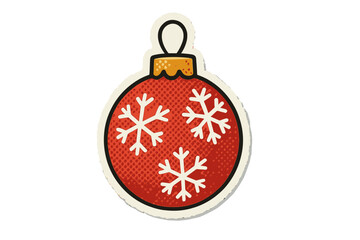 Christmas bauble decoration with snowflakes. Halftone torn paper effect. Magazine cutout sticker for collage. Xmas scrap paper vector. Holiday graphic for festive season design.