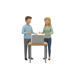 Obraz premium Two business people discussing work on laptop