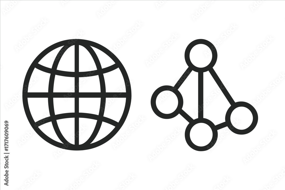 Poster global communication icon set. globe and network connection symbol for web and internet. vector illu