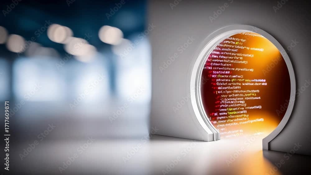 Aufkleber gateway of innovation: a sleek, modern portal with code flowing through, symbolizes progress and the