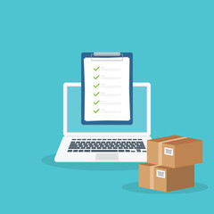 Online delivery - computer with checklist order and packages