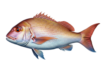 A detailed illustration of a colorful fish, showcasing its intricate scales and fins against a stark black background.