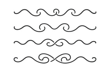 Tsunami icon wave water symbol linear style vector illustration transparent background decorative swirl design collection set ocean sea elements