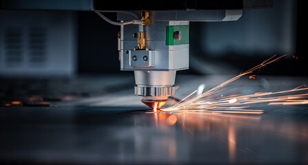 CNC Laser cutting of metal, modern industrial technology.
