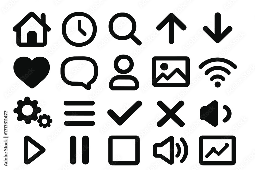 Aufkleber simple black interface icons for web and mobile design, vector cartoon illustration with transparent