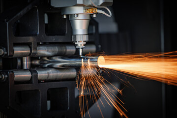 CNC Laser and gas cutting of metal, modern industrial technology.