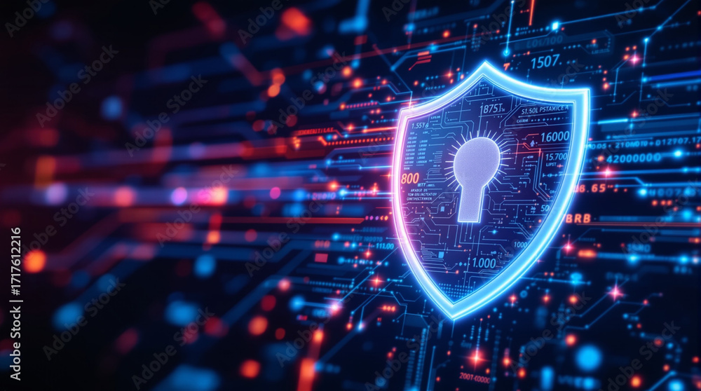 Poster shield. protect and security concept. digital shield on abstract technology background