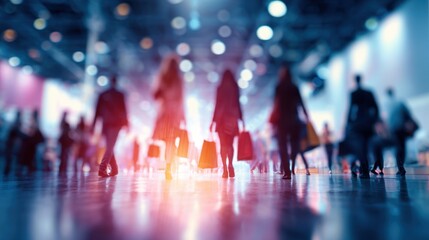Blurred Figures with Shopping Bags in Abstract Urban Setting