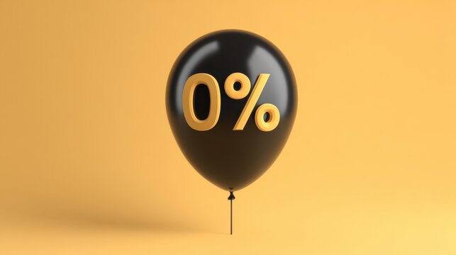 Black Glossy Balloon Displaying Zero Percent on Orange Background