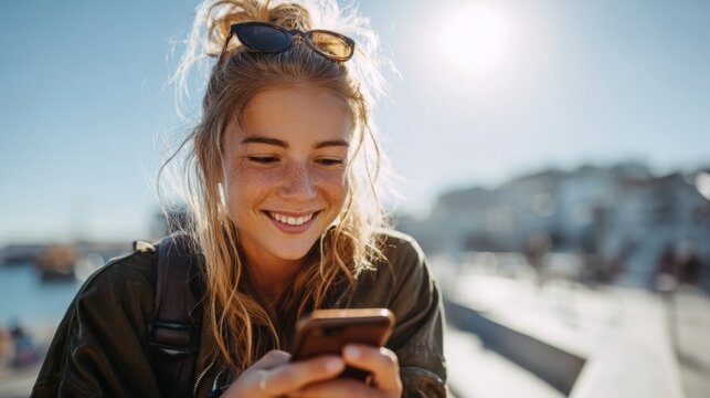 Young Female Student Checking Personal Finances on Smartphone