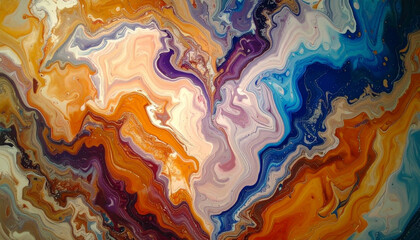 Geode Heart Fluid Art – Swirled Earth Tones and Teal Rings