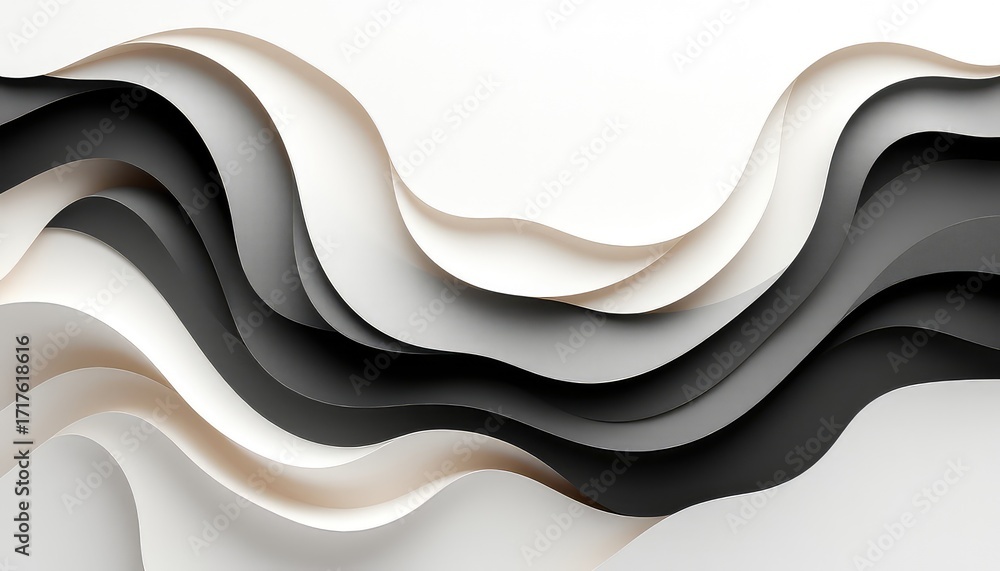 Poster abstract layered waves in neutral colors create a smooth flowing textured background for presentatio