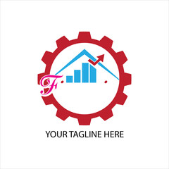 Abstract Finance Logo Design with Gear, Bar Chart, and Growth Arrow