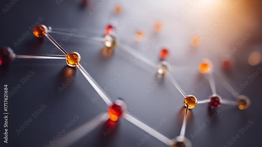 Poster network of interconnections: a macro view shows a complex web of interconnected spheres and lines. a