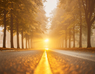 秋の街路樹と光の道