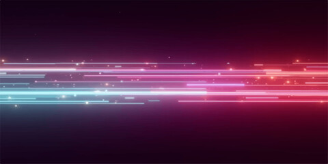 An abstract night backdrop with bright, glowing blue lines creates a vibrant, energetic rainbow wave design