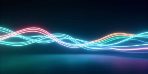An abstract colorful background featuring a flowing blue wave design with lines and a light effect